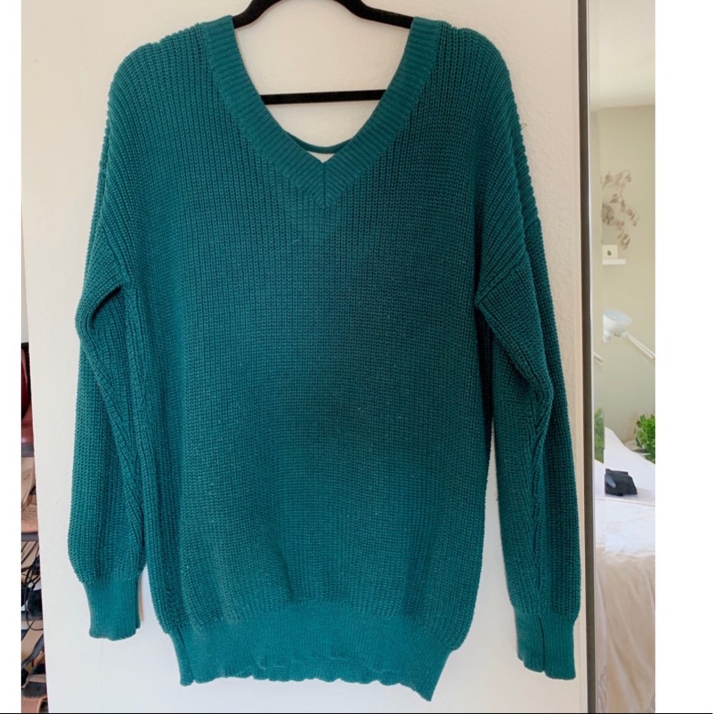 Comfy oversized Teal Sweater | V-Neck & lowcut